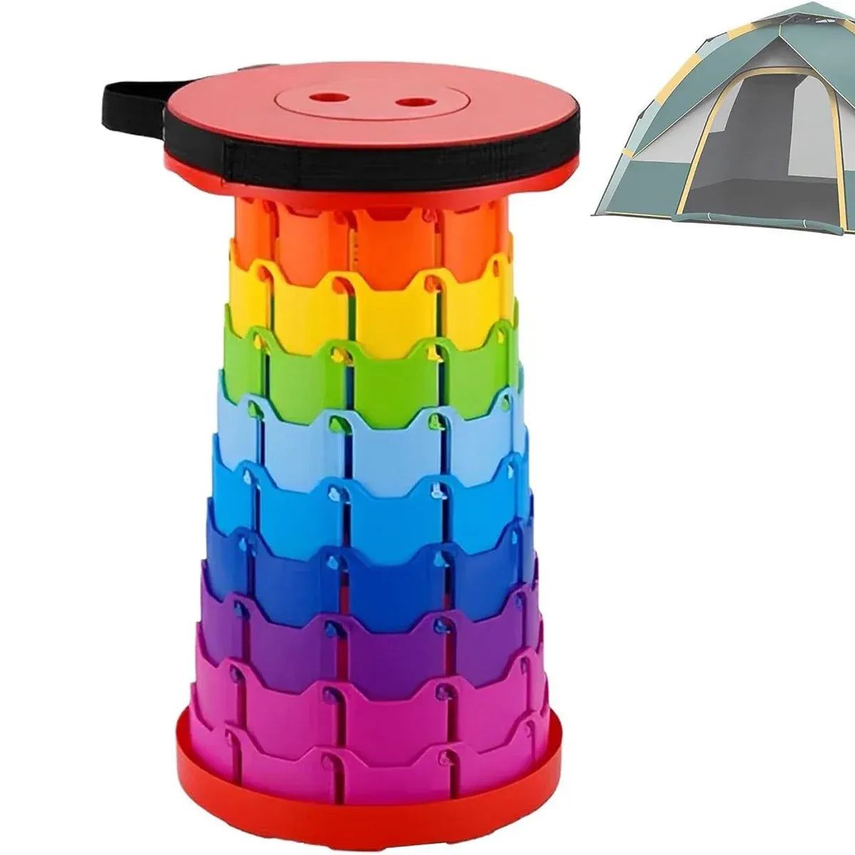 Rainbow Telescopic Folding Stool Thickened Travel Outdoor Seat for Camping - Red
