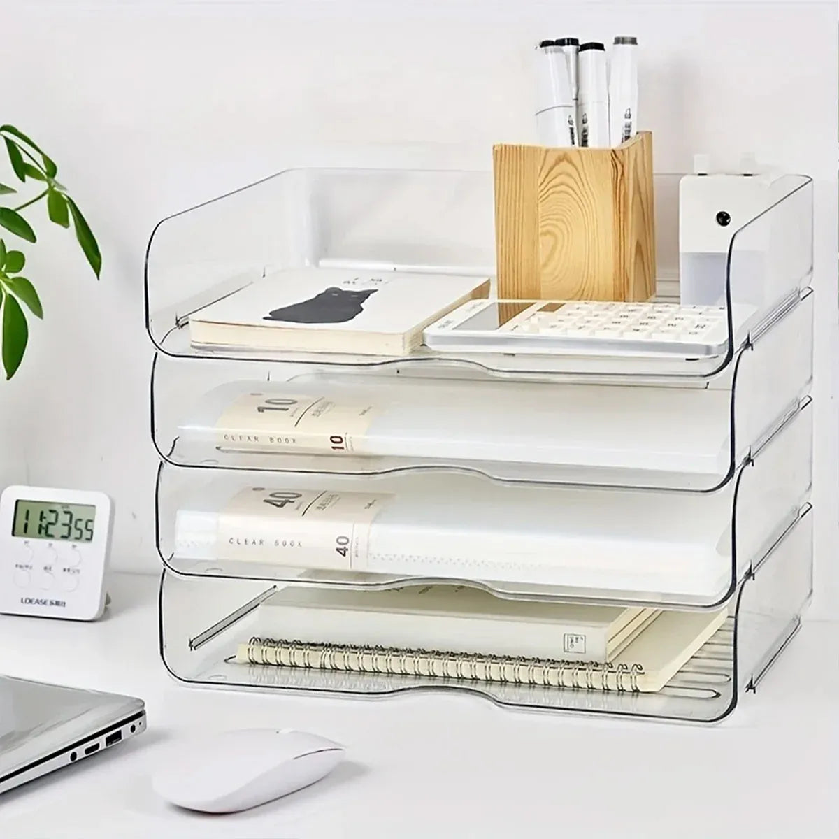 File Storage Box Set 4 Tier Stackable Desktop Organizer for School Office Desk