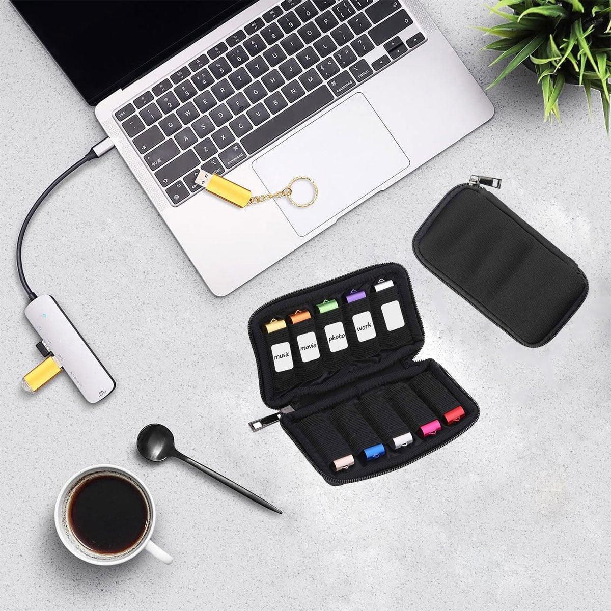 3PCS Large Capacity USB Flash Drive Storage Case Portable Black U Disk Bag