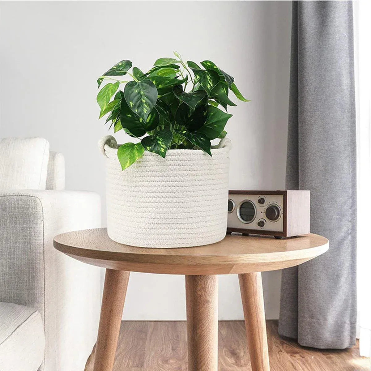 Twist Handle Round Storage Basket Durable Storage Bag Organiser Laundry Holder