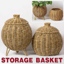 Hand Woven Storage Container with Lid Tabletop Basket Sundries Holder Organizer - Without Legs