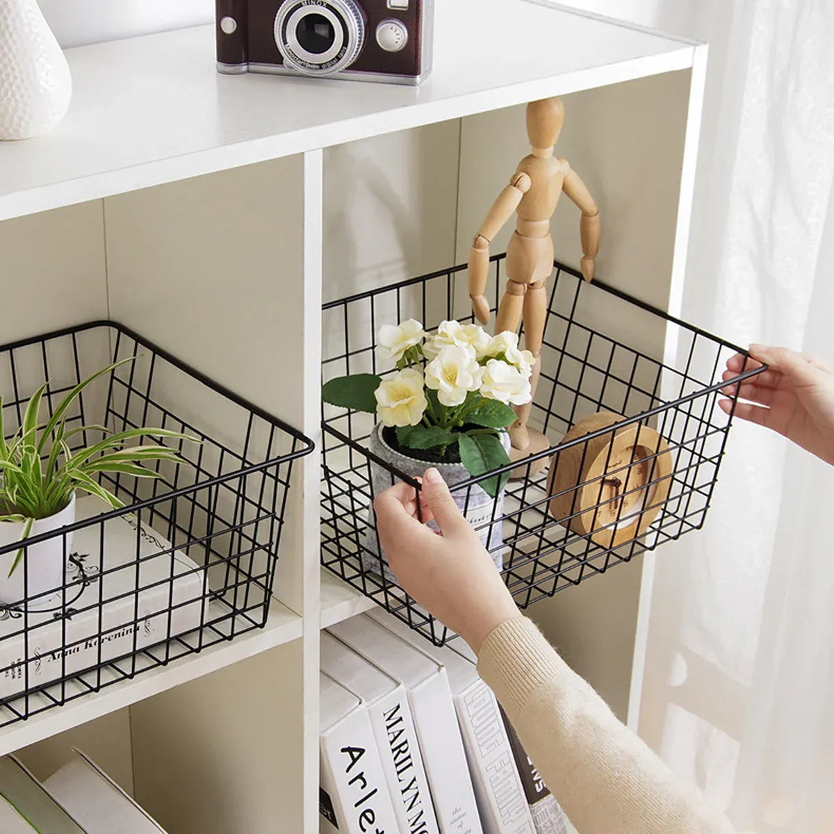 2pcs Wire Storage Basket Durable Metal Kitchen Cabinet Pantry Office Organiser
