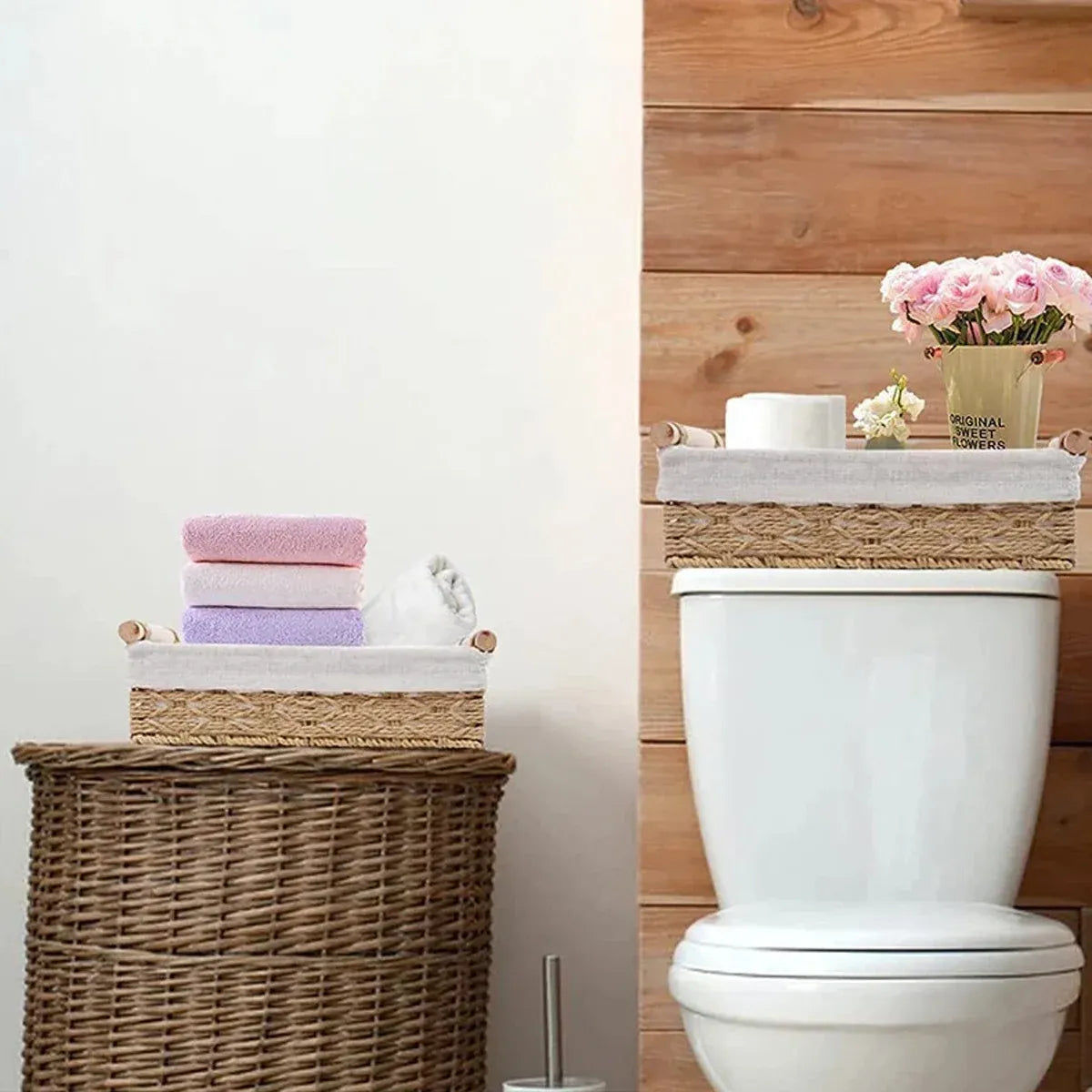 Desktop Storage Basket Storage Box Organization Basket Home Office Organizer - Beige