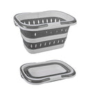 Large Folding Laundry Basket Plastic Dirty Clothes Hamper Blue Bathroom Storage - Grey