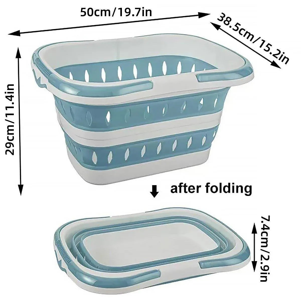 Large Folding Laundry Basket Plastic Dirty Clothes Hamper Blue Bathroom Storage - Grey