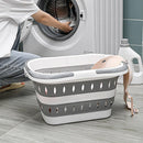 Large Folding Laundry Basket Plastic Dirty Clothes Hamper Blue Bathroom Storage - Grey