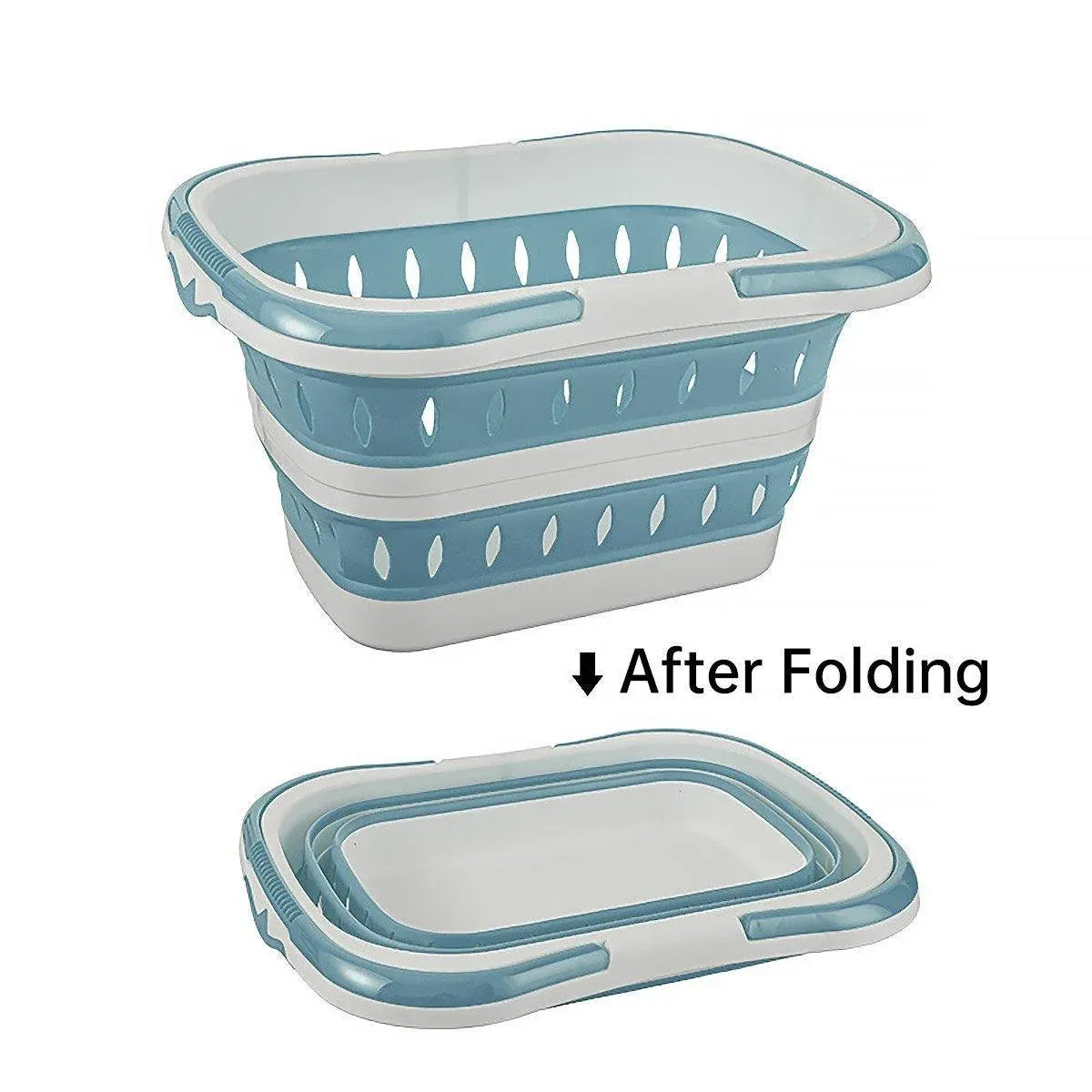 Large Folding Laundry Basket Plastic Dirty Clothes Hamper Blue Bathroom Storage - Grey