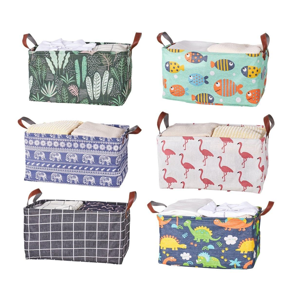 2pcs Foldable Cotton Linen Storage Baskets Home Organizer Box Office Supplies - Waterweed