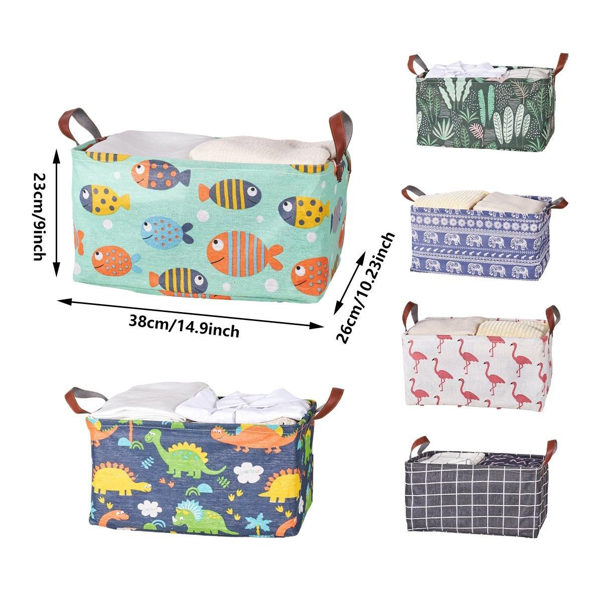 2pcs Foldable Cotton Linen Storage Baskets Home Organizer Box Office Supplies - Fish