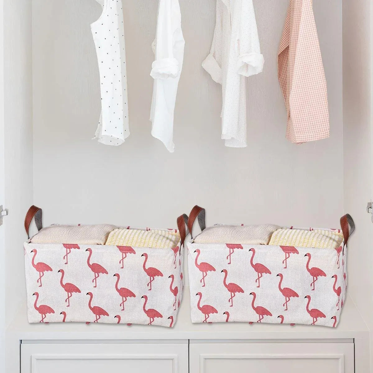 2pcs Foldable Cotton Linen Storage Baskets Home Organizer Box Office Supplies - Fish