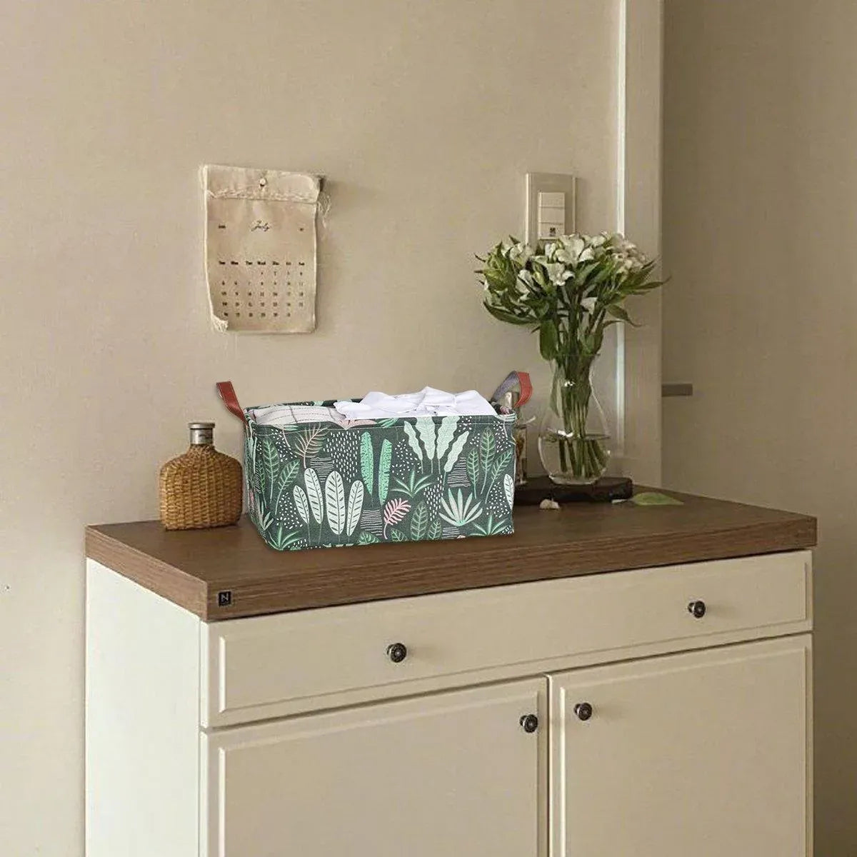 2pcs Foldable Cotton Linen Storage Baskets Home Organizer Box Office Supplies - Fish