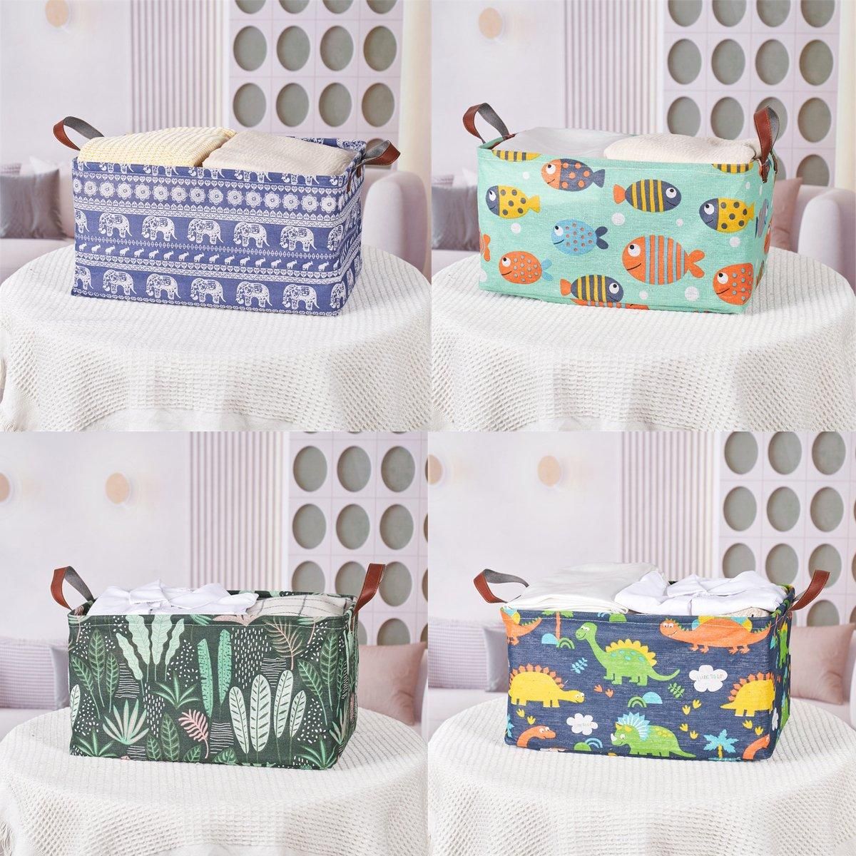 2pcs Foldable Cotton Linen Storage Baskets Home Organizer Box Office Supplies - Fish