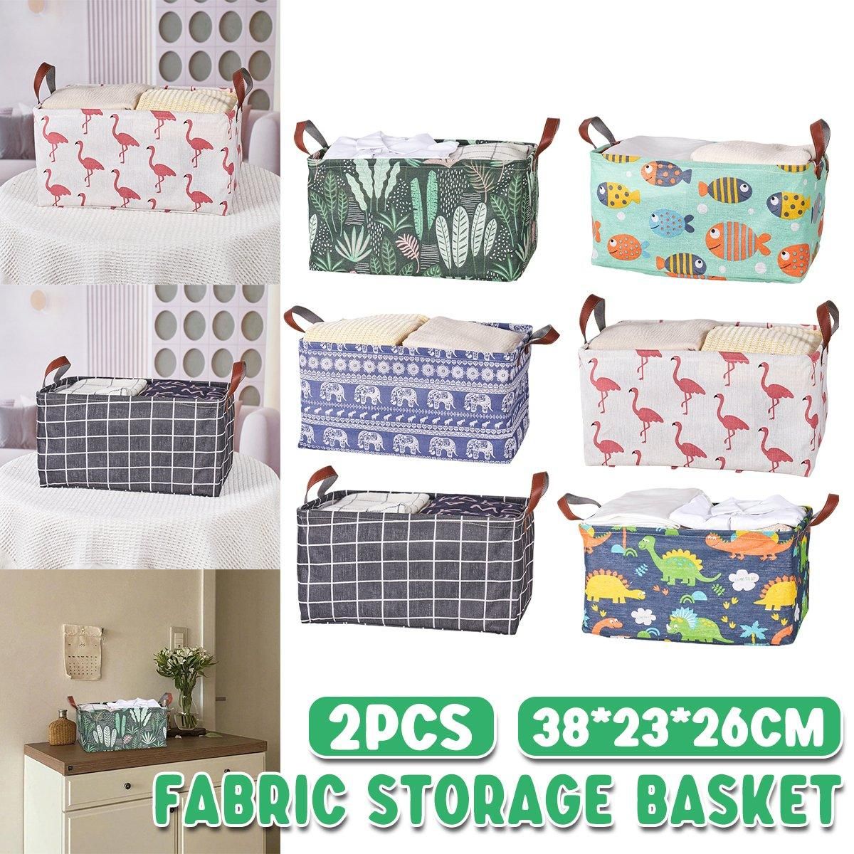 2pcs Foldable Cotton Linen Storage Baskets Home Organizer Box Office Supplies - Fish