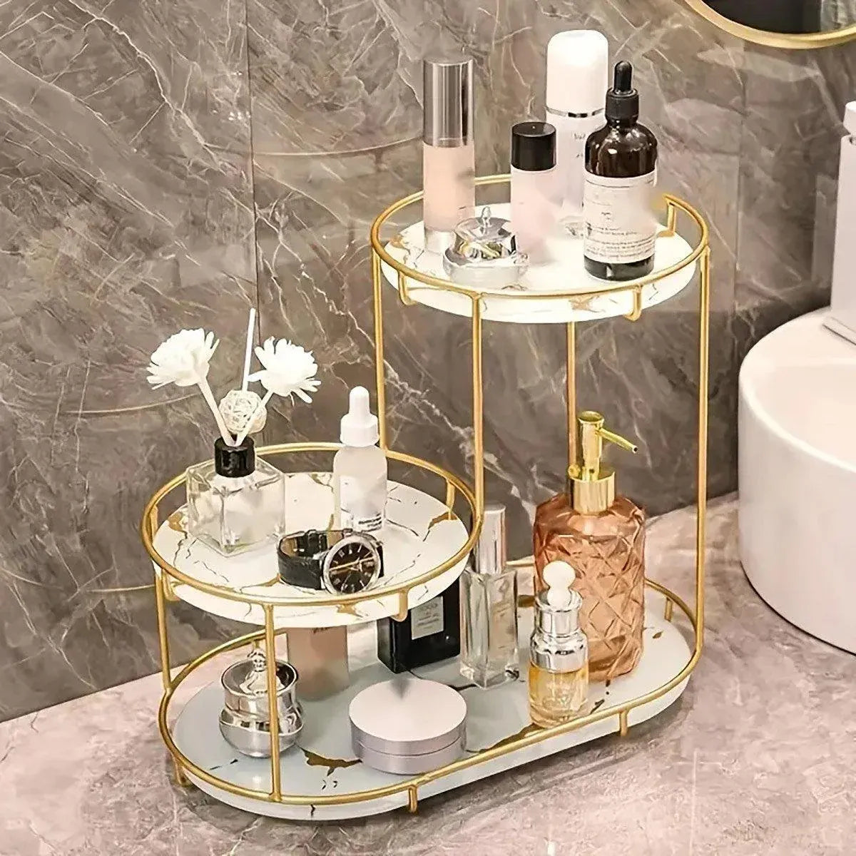 Round Multi-Tier Metal Storage Rack for Bathroom Vanity Kitchen Storage Rack - Black