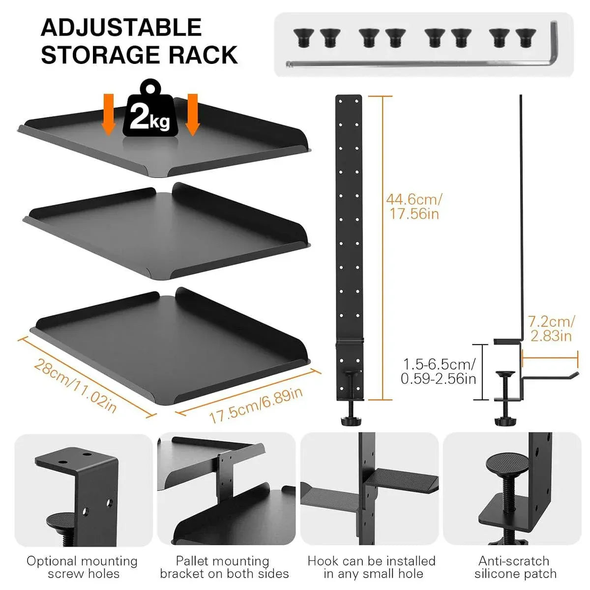 3 Tier Multi Function Stable Side Table Shelf Desk Edge Home Office Space Saving
