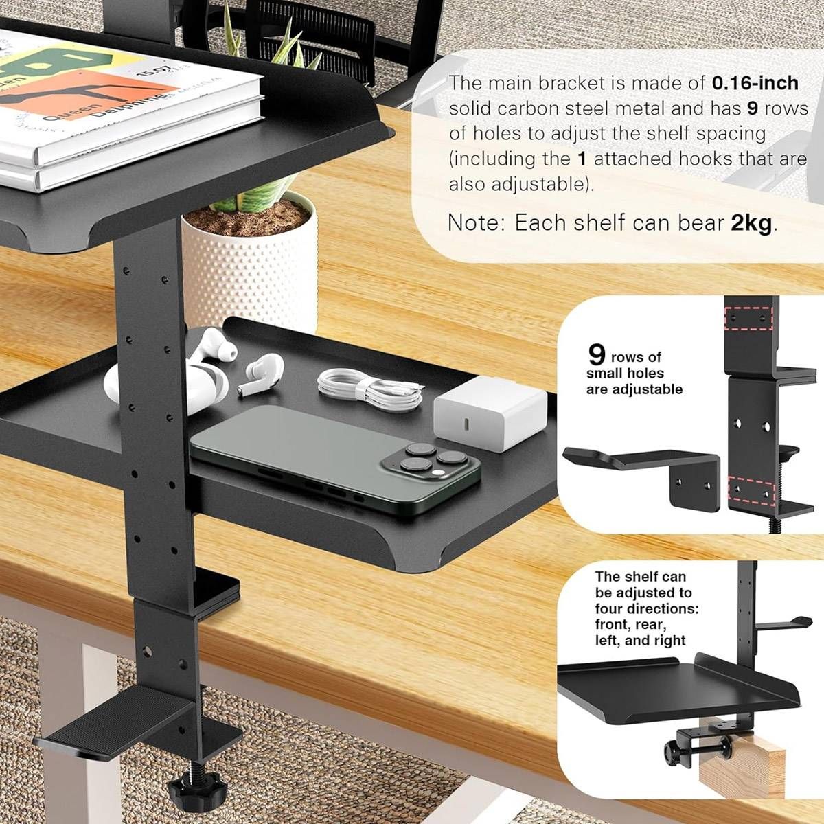 3 Tier Multi Function Stable Side Table Shelf Desk Edge Home Office Space Saving