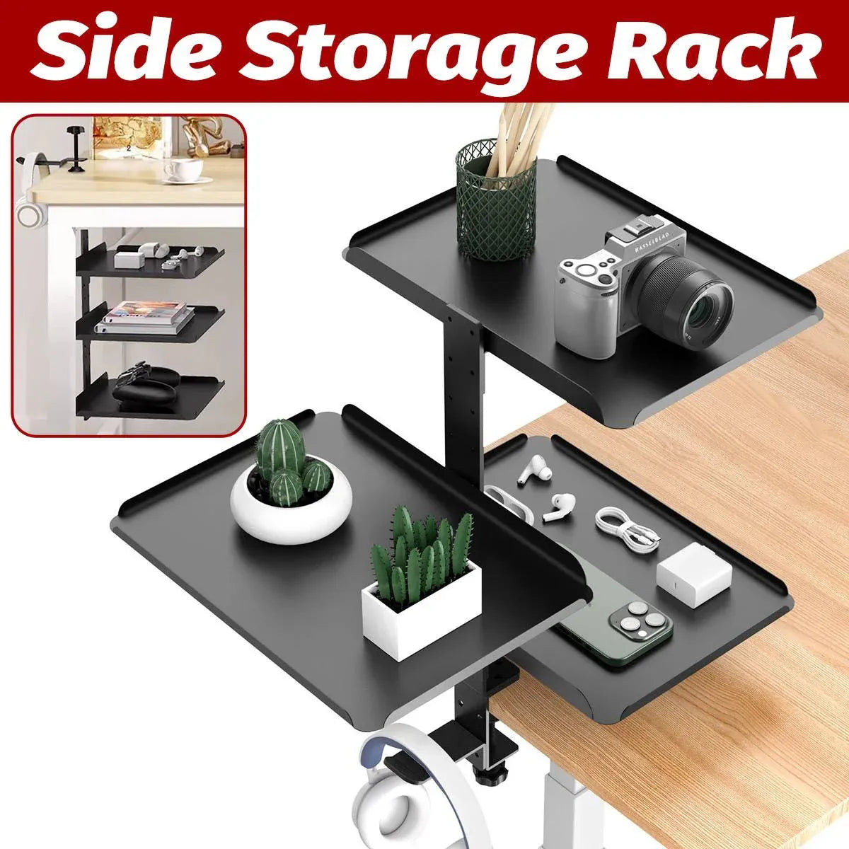 3 Tier Multi Function Stable Side Table Shelf Desk Edge Home Office Space Saving