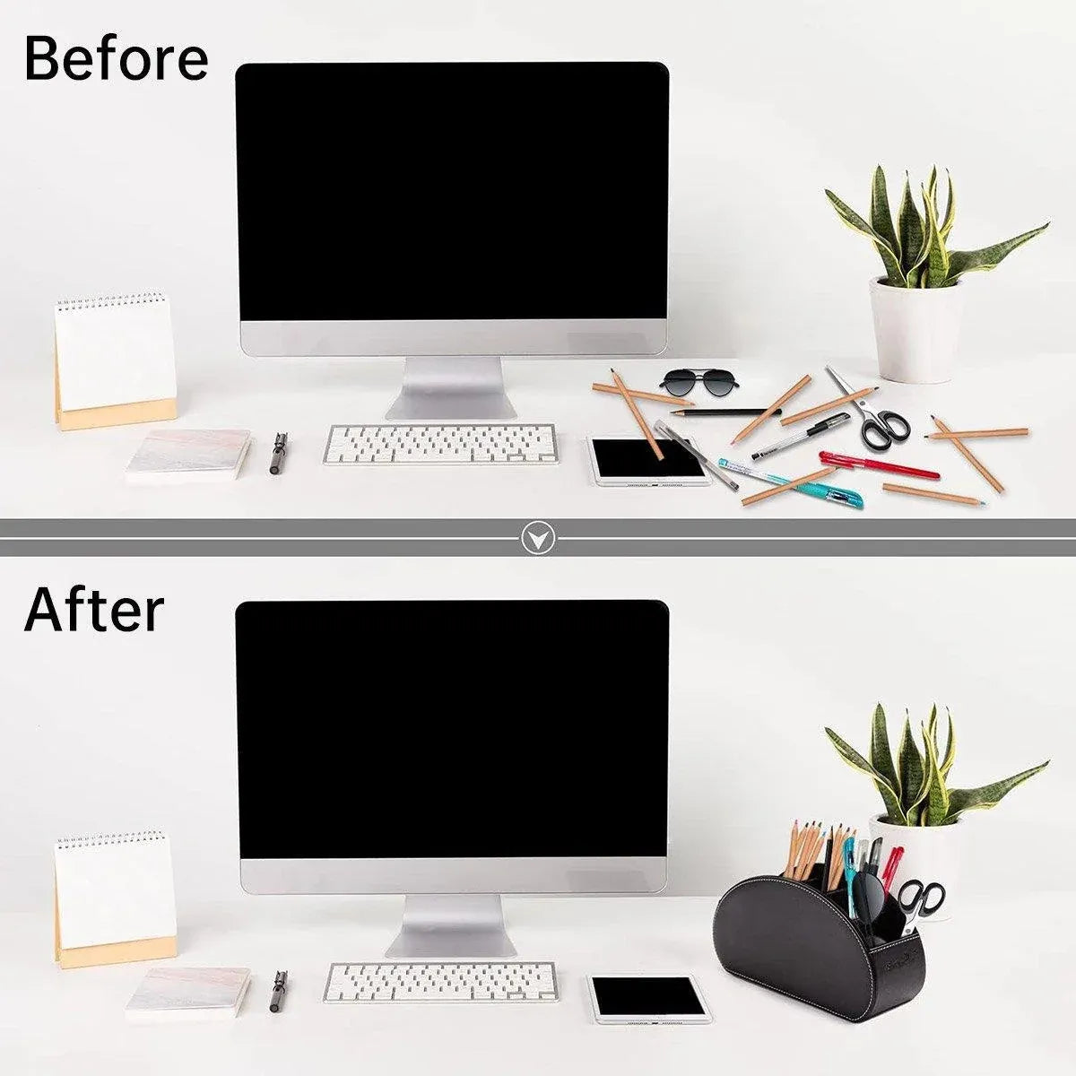 PU Leather Desktop Organiser Remote Control Office Cosmetic Storage Box Holder