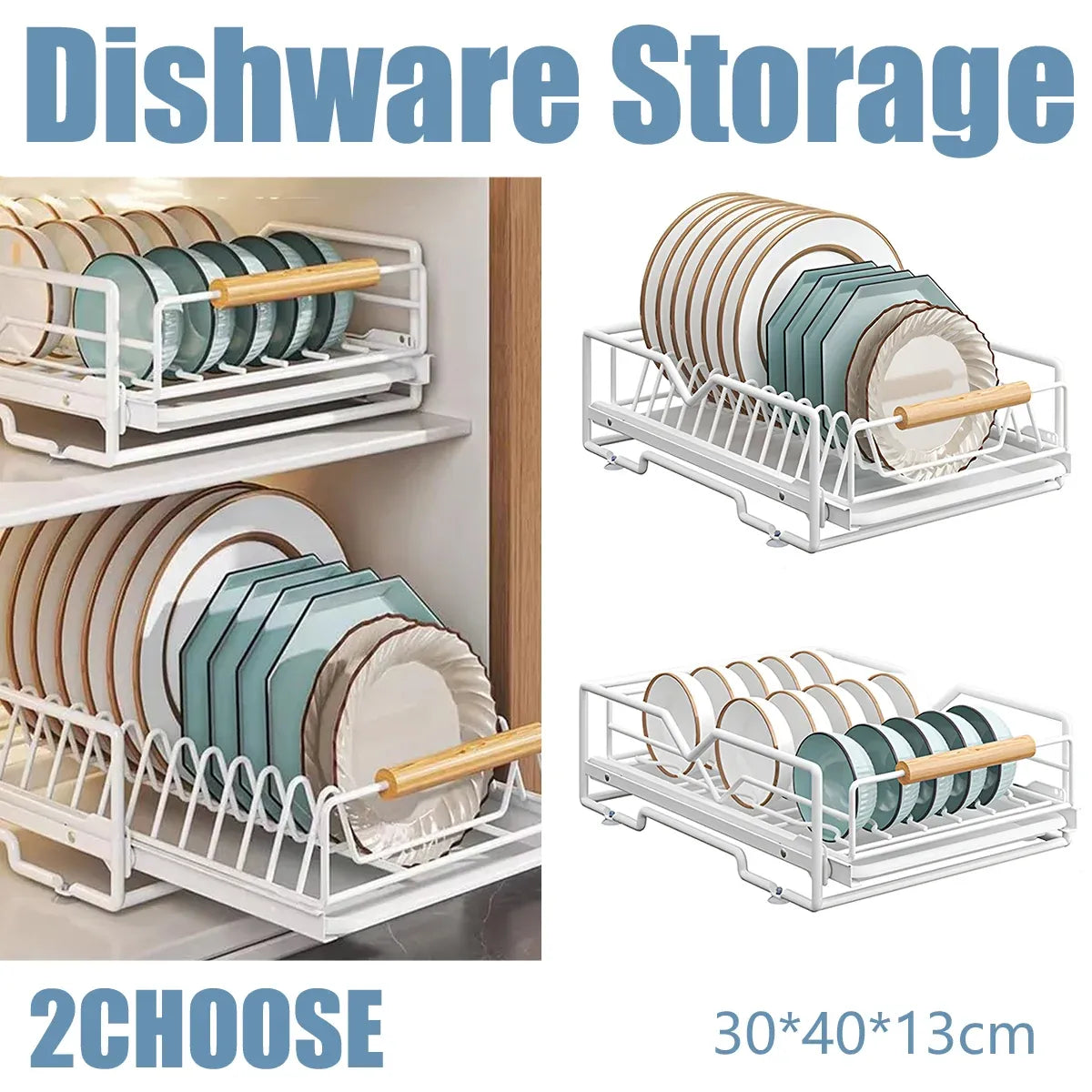 Pull Out Storage Rack Kitchen Dish Bowl Organiser Carbon Steel 40 x 30 x 13cm - Bowl Rack