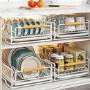 Pull Out Storage Rack Kitchen Dish Bowl Organiser Carbon Steel 40 x 30 x 13cm - Bowl Rack