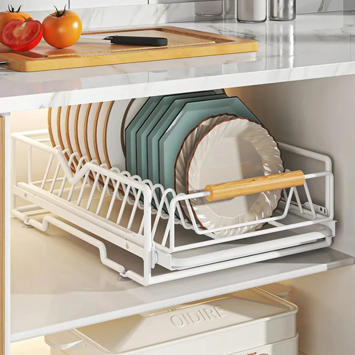 Pull Out Storage Rack Kitchen Dish Bowl Organiser Carbon Steel 40 x 30 x 13cm - Bowl Rack