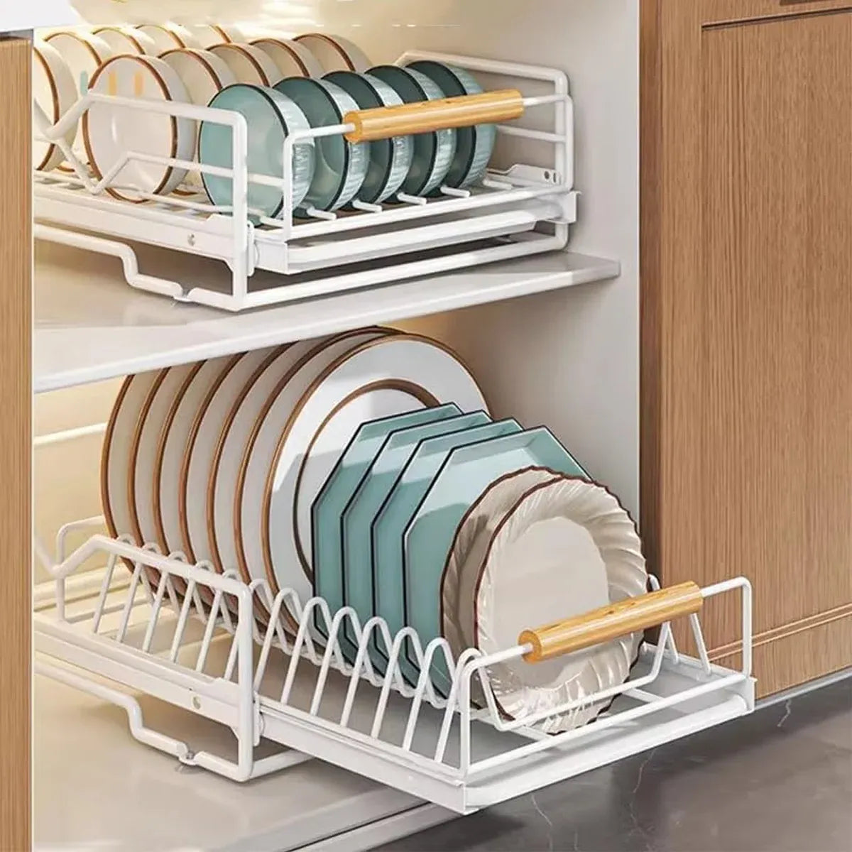 Pull Out Storage Rack Kitchen Dish Bowl Organiser Carbon Steel 40 x 30 x 13cm - Bowl Rack