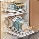 Pull Out Storage Rack Kitchen Dish Bowl Organiser Carbon Steel 40 x 30 x 13cm - Bowl Rack