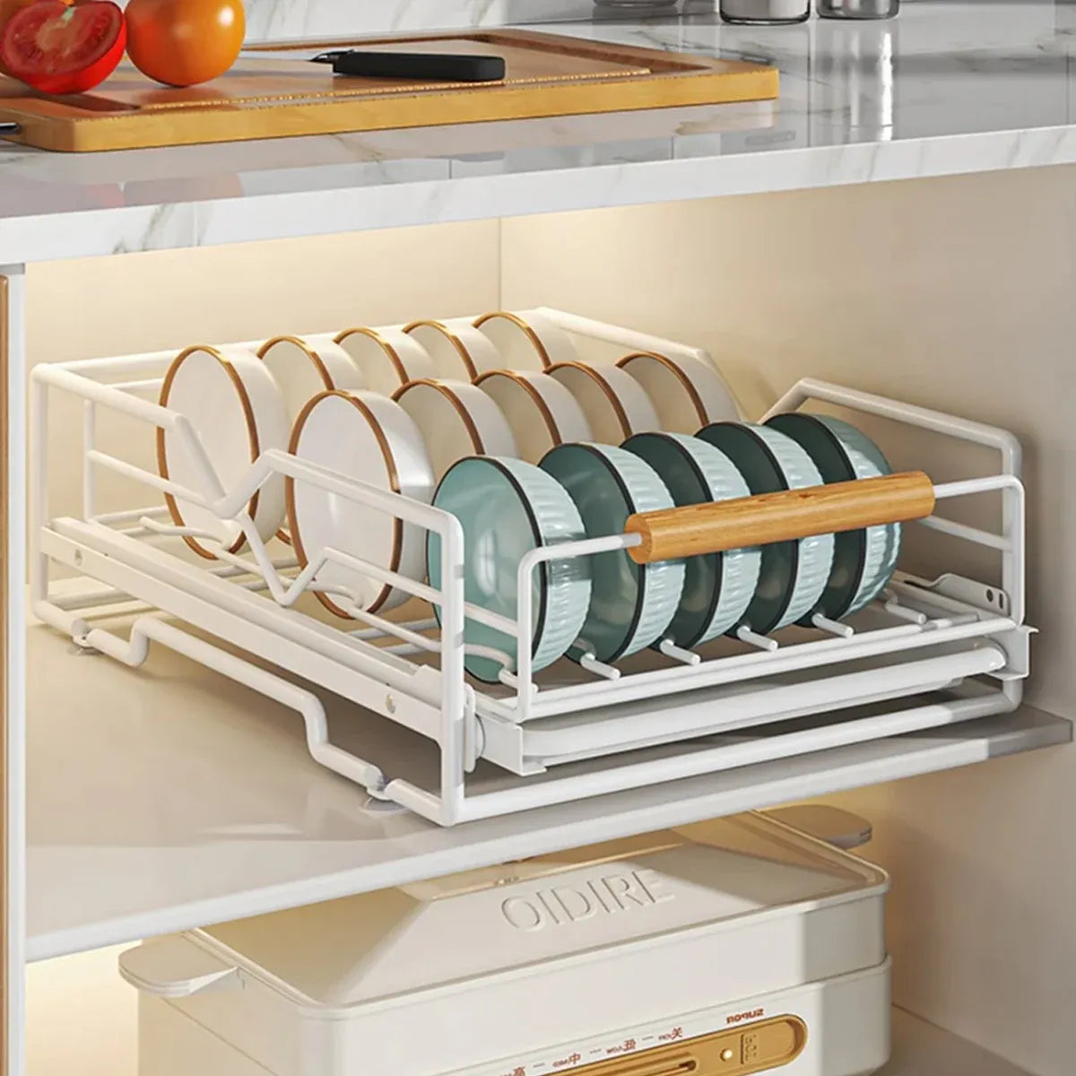 Pull Out Storage Rack Kitchen Dish Bowl Organiser Carbon Steel 40 x 30 x 13cm - Bowl Rack