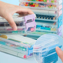 3PCS Clear Plastic Desktop Storage Box 2 Layer Holder DIY Stationery Pencil Case - Green
