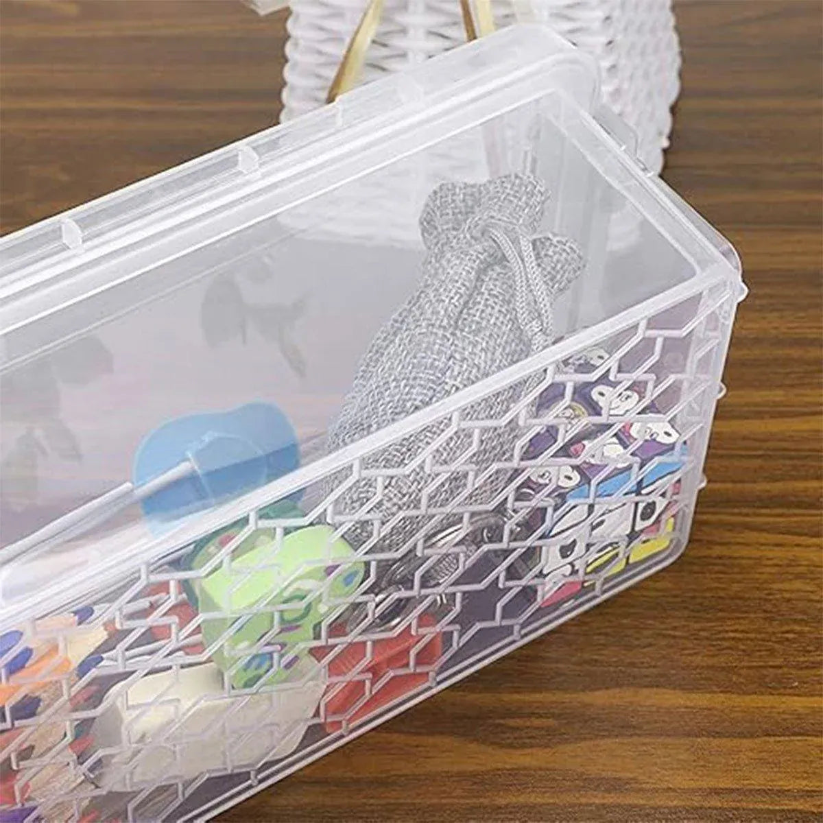 3PCS Clear Plastic Desktop Storage Box 2 Layer Holder DIY Stationery Pencil Case - Grey