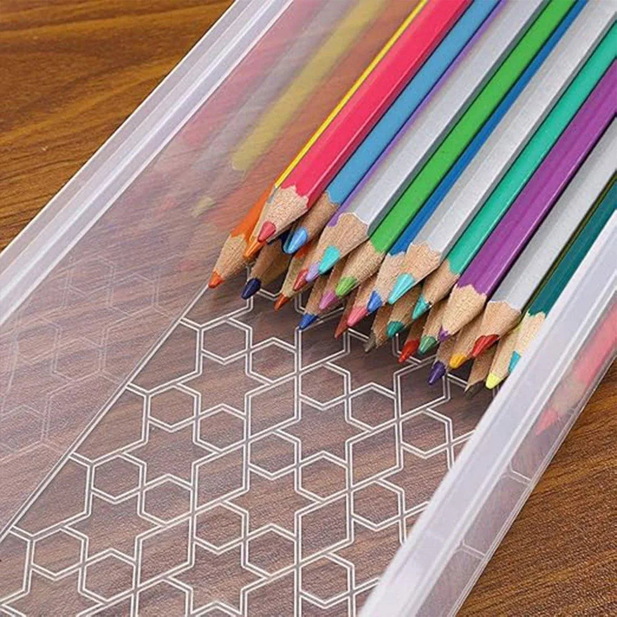 3PCS Clear Plastic Desktop Storage Box 2 Layer Holder DIY Stationery Pencil Case - Grey