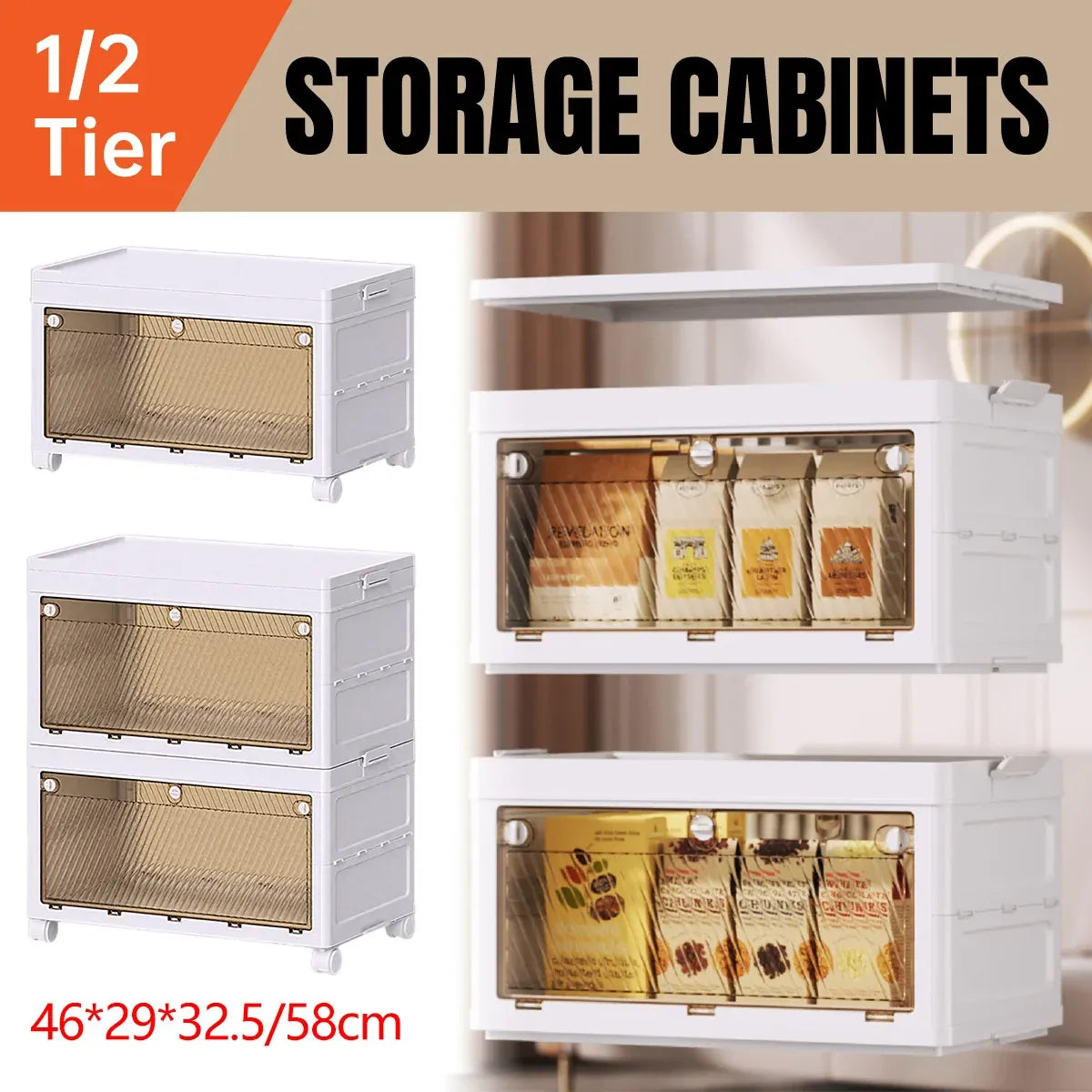 Foldable Storage Cabinet Space Saving Sturdy for Home Bedroom Living Room - 2 Tier