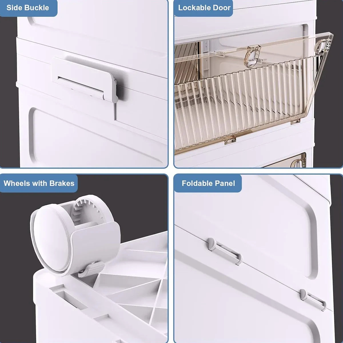 Foldable Storage Cabinet Space Saving Sturdy for Home Bedroom Living Room - 2 Tier