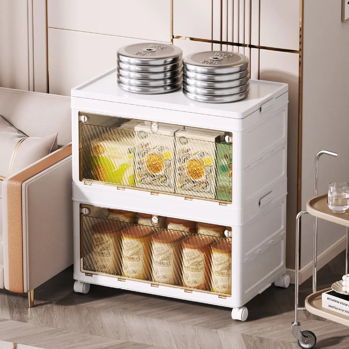 Foldable Storage Cabinet Space Saving Sturdy for Home Bedroom Living Room - 2 Tier