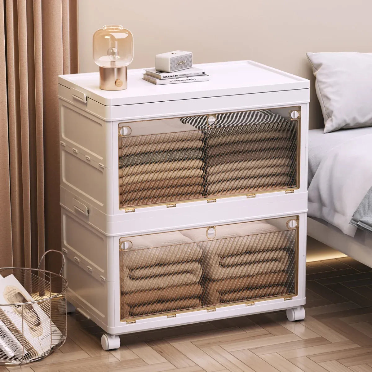Foldable Storage Cabinet Space Saving Sturdy for Home Bedroom Living Room - 2 Tier