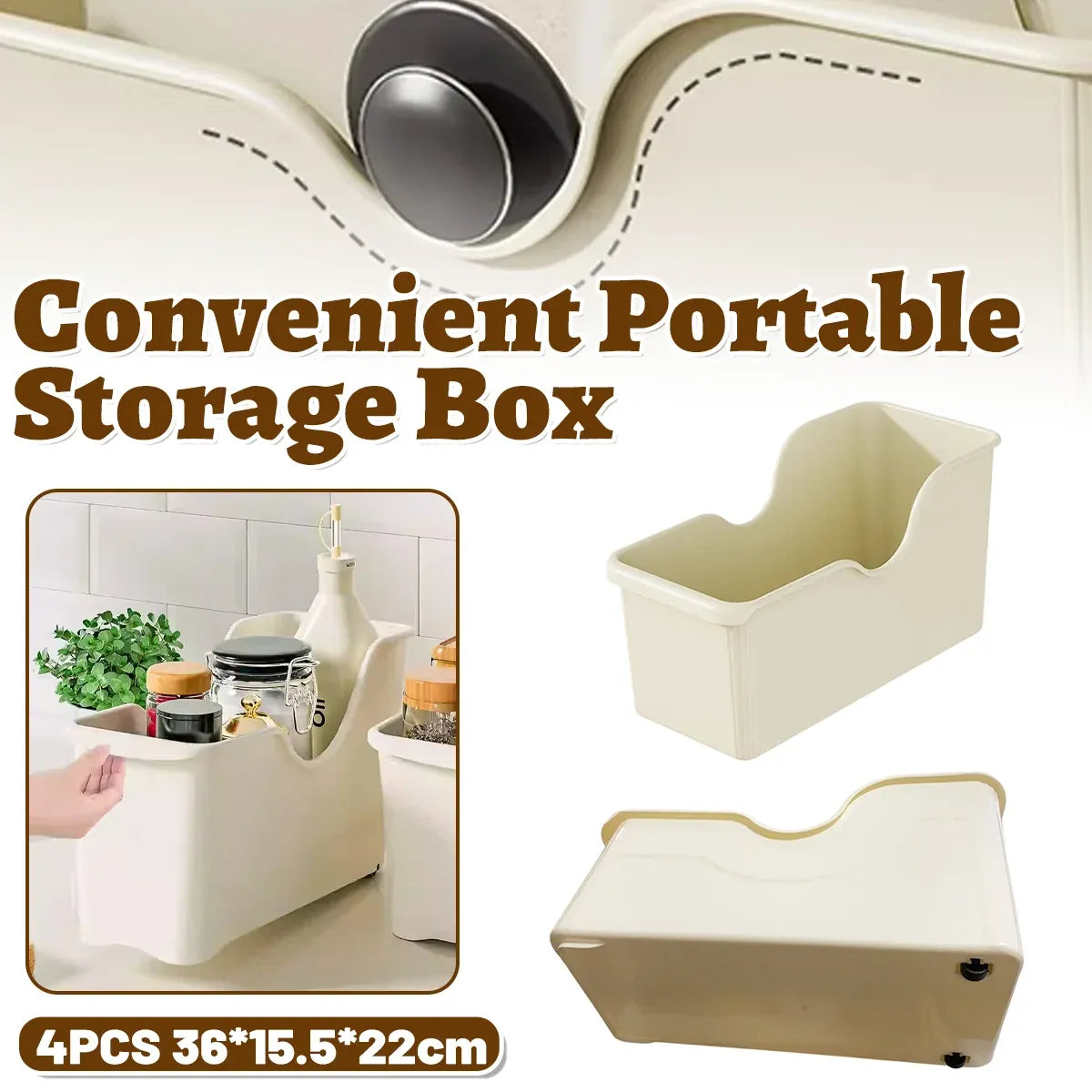 4PCS Wheeled Kitchen Storage Box Large Capacity for Pots Spice Bottles
