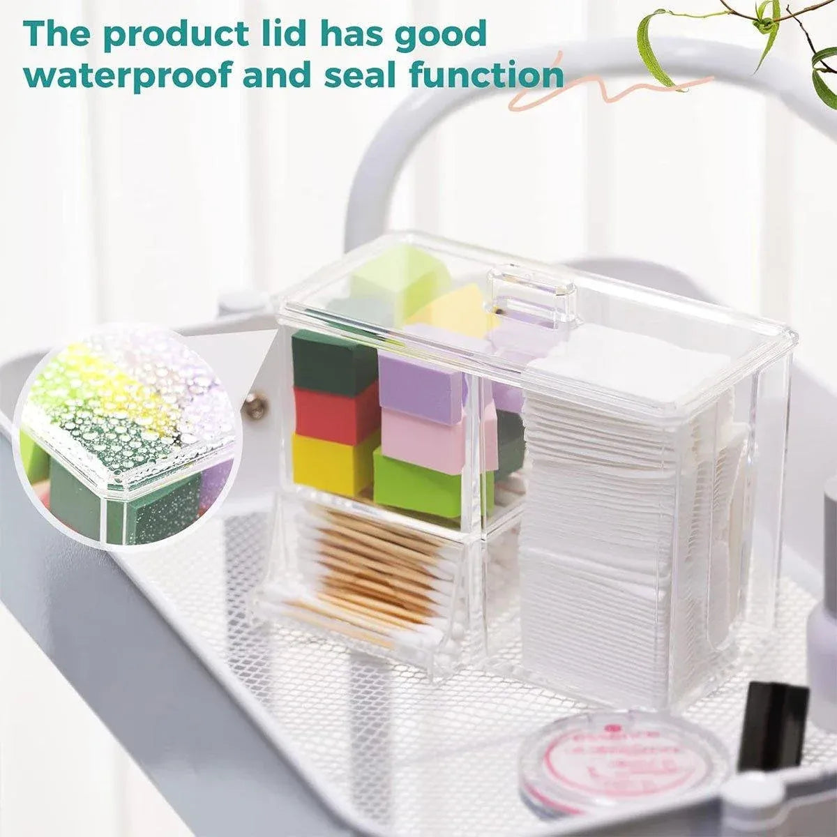 Clear Plastic Makeup Organizer Cotton Swab Storage Holder Compartment Vanity Box