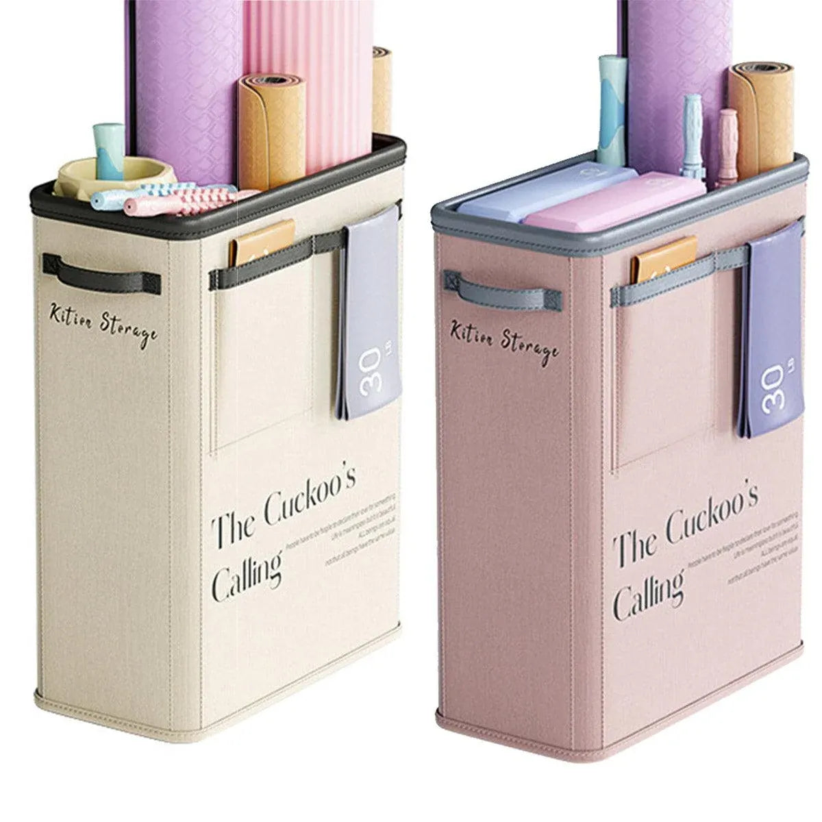 Yoga Mat Storage Box Home Sports Equipment Organiser Basket for Yoga Accessories - Beige