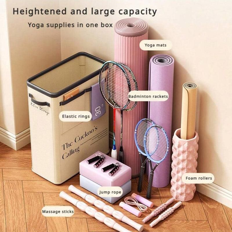Yoga Mat Storage Box Home Sports Equipment Organiser Basket for Yoga Accessories - Beige