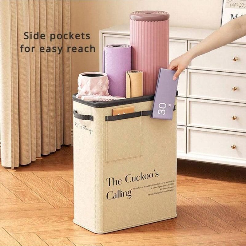 Yoga Mat Storage Box Home Sports Equipment Organiser Basket for Yoga Accessories - Beige