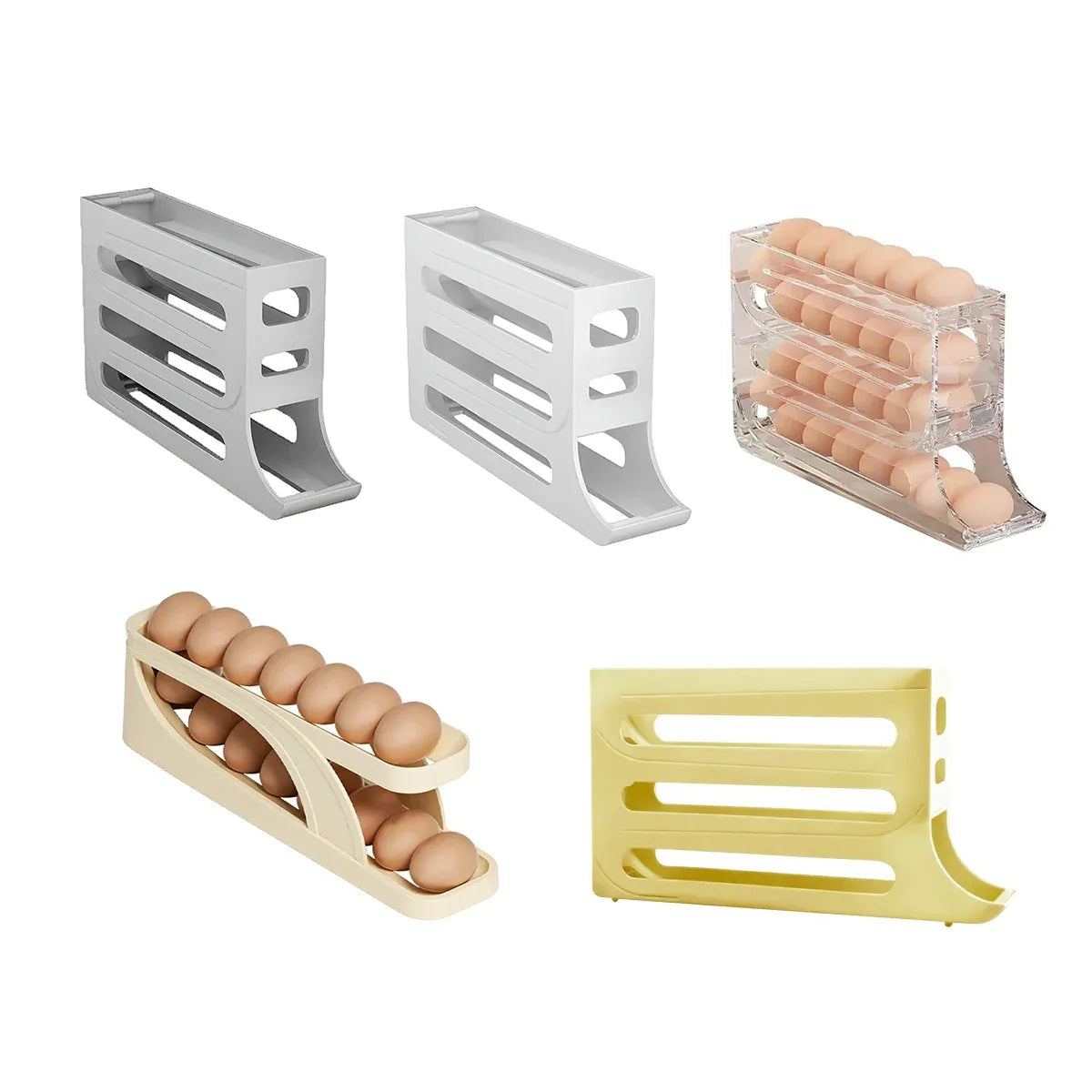 Automatic Scrolling Egg Holder 2/4-Tier Storage Box Container for Refrigerator - Cream (4-Tier)