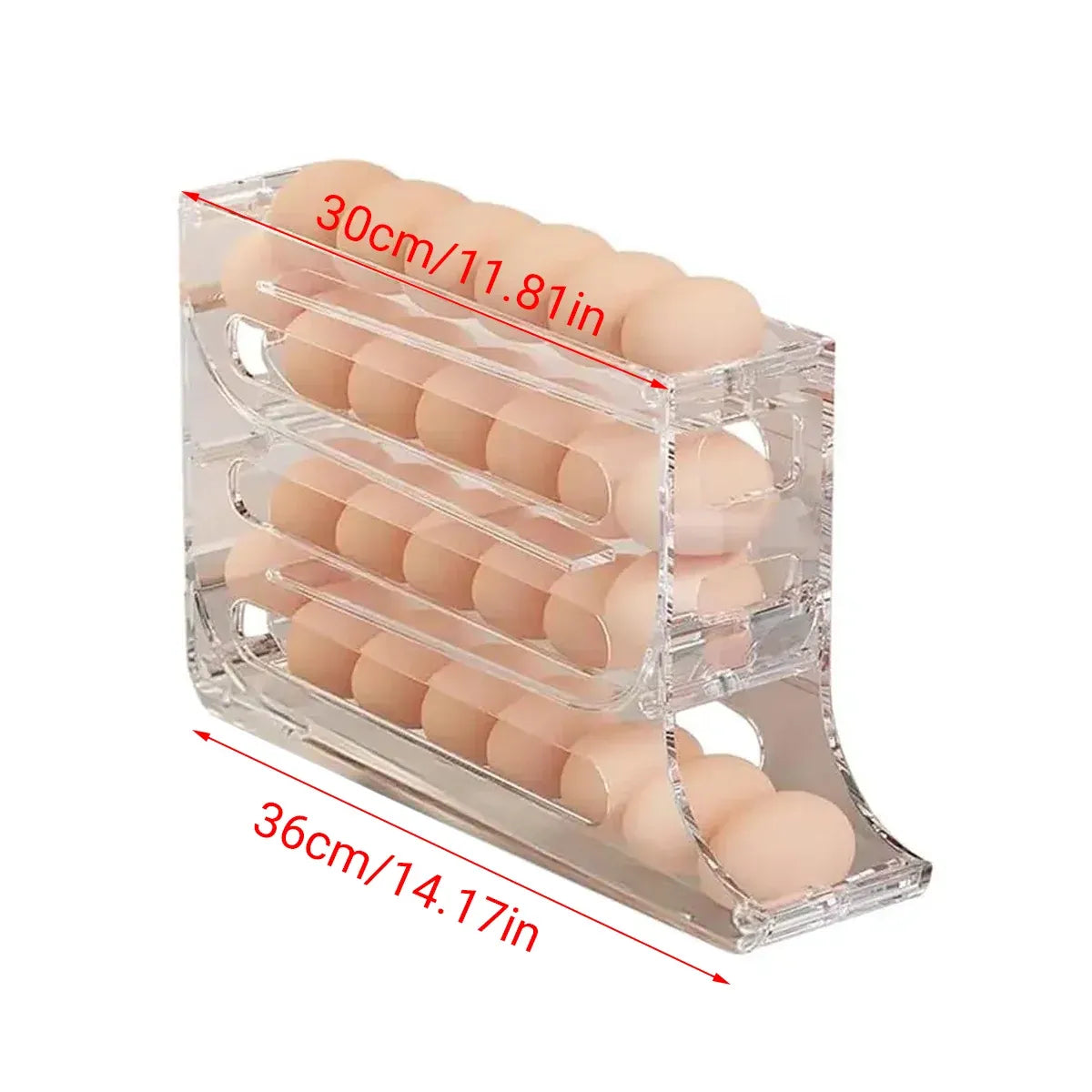 Automatic Scrolling Egg Holder 2/4-Tier Storage Box Container for Refrigerator - Cream (4-Tier)