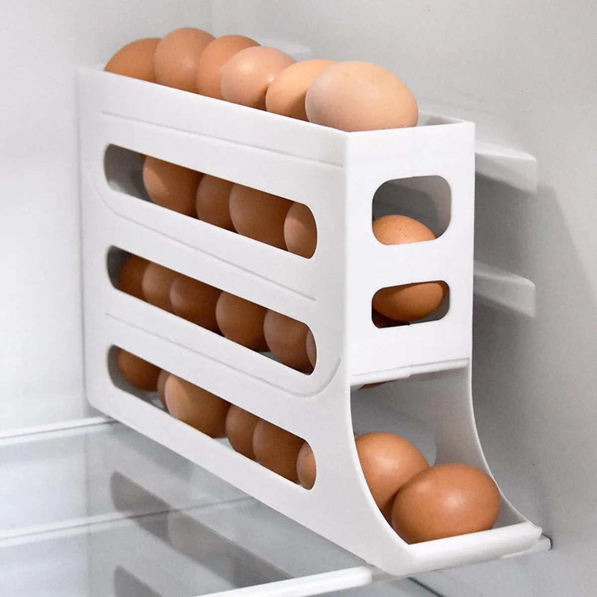 Automatic Scrolling Egg Holder 2/4-Tier Storage Box Container for Refrigerator - Grey (4-Tier)