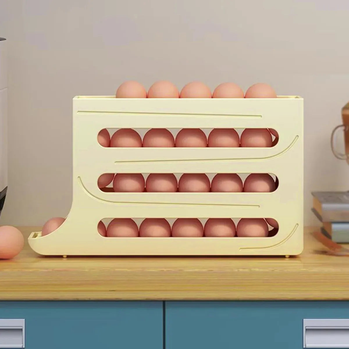 Automatic Scrolling Egg Holder 2/4-Tier Storage Box Container for Refrigerator - Grey (4-Tier)