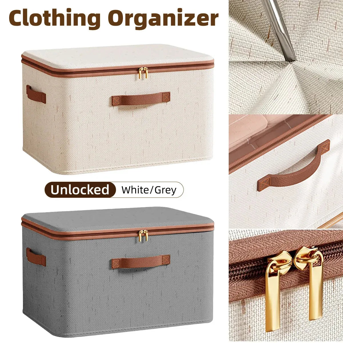 Clothing Storage Basket Large Capacity Foldable Organizer with Cover Household - Grey