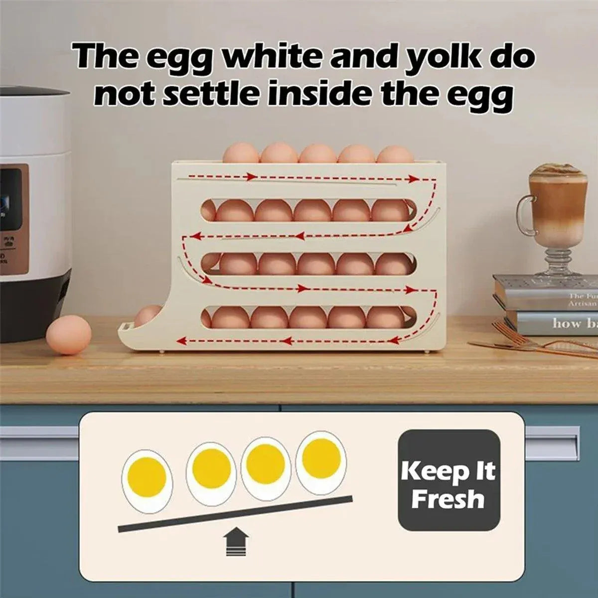 Automatic Scrolling Egg Holder 2/4-Tier Storage Box Container for Refrigerator - White (4-Tier)