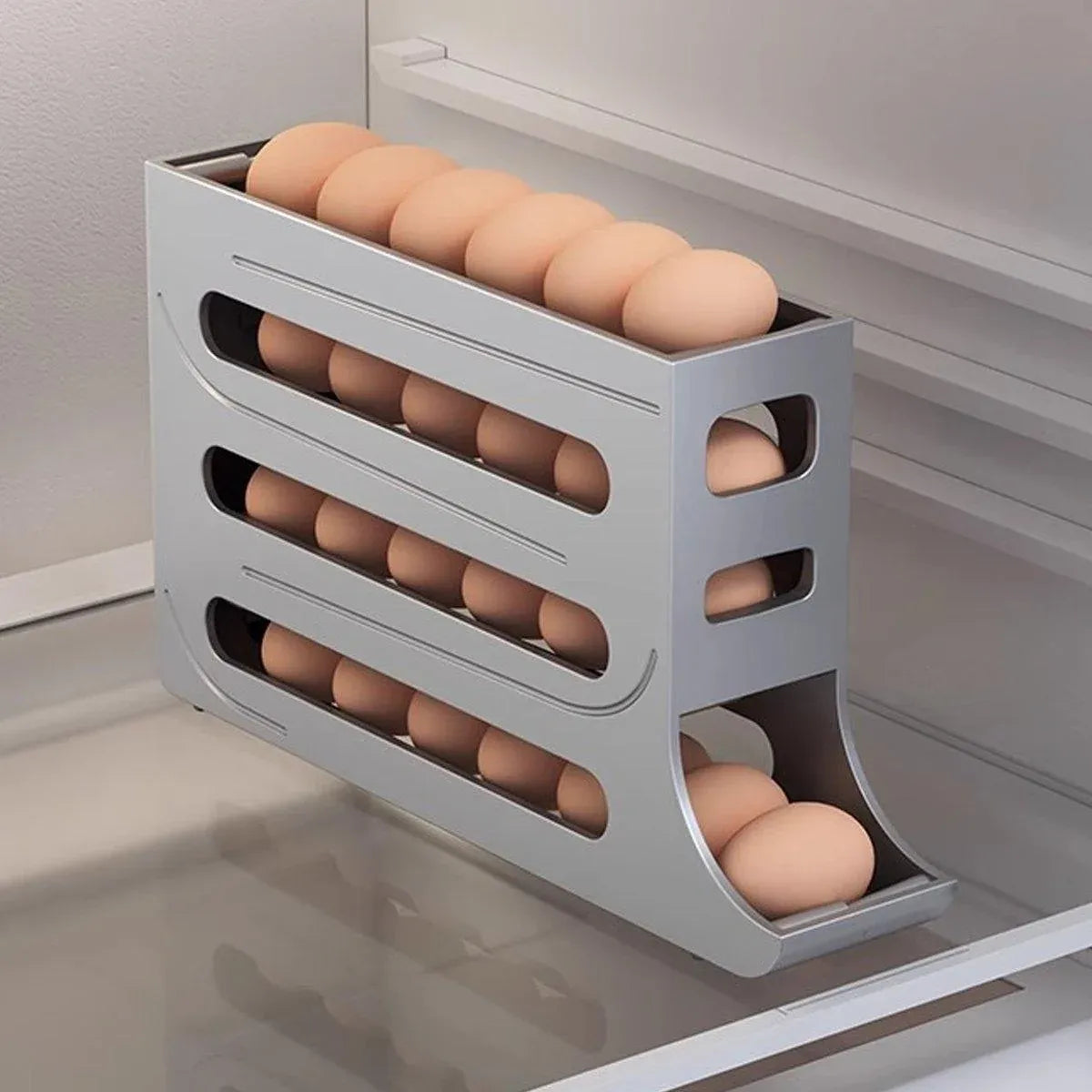 Automatic Scrolling Egg Holder 2/4-Tier Storage Box Container for Refrigerator - White (4-Tier)