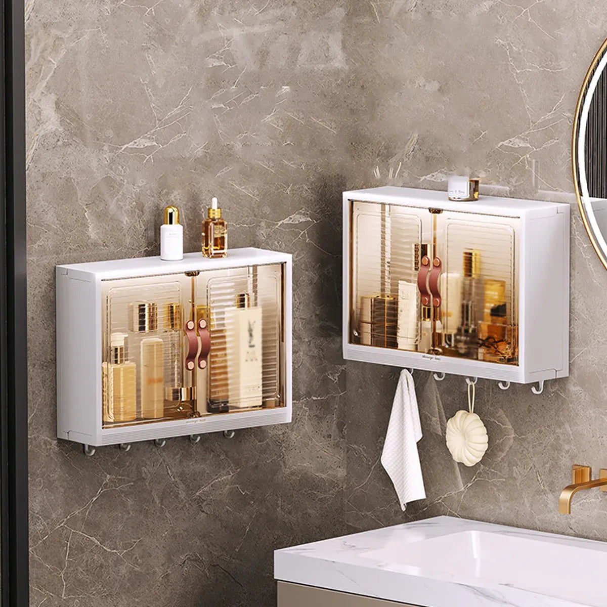Bathroom Wall Mounted Storage Box Transparent Cabinet Rack Organizer Toiletries
