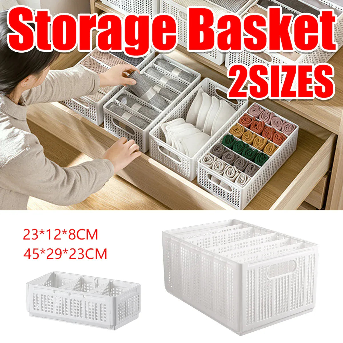 Collapsible Storage Basket with Layered Dividers Durable Plastic Foldable - XL