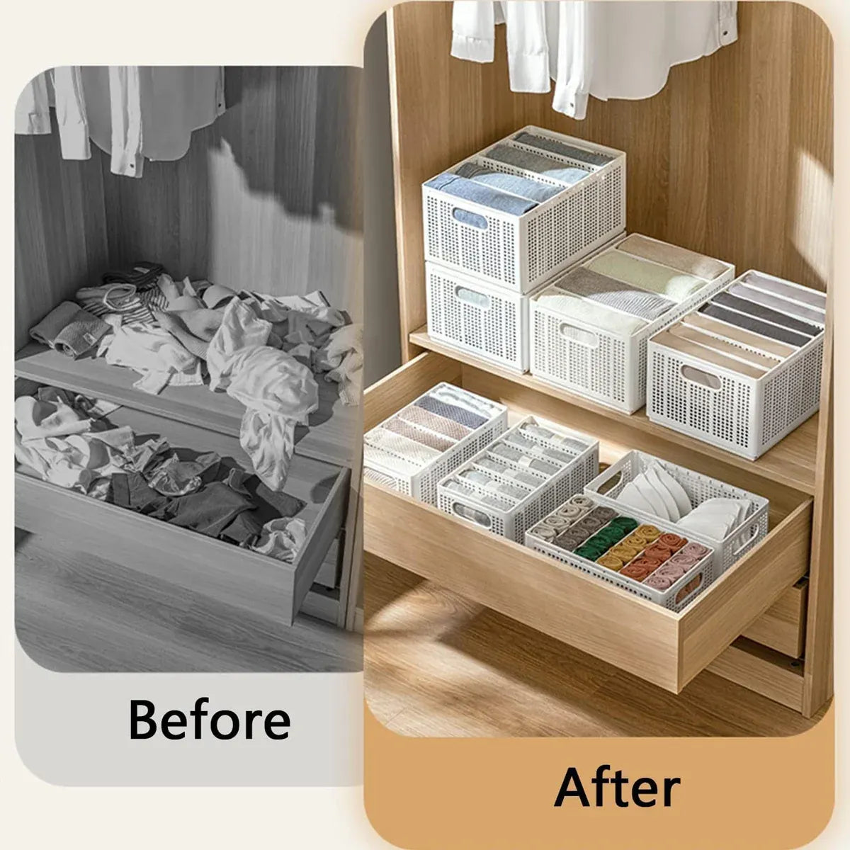 Collapsible Storage Basket with Layered Dividers Durable Plastic Foldable - XL